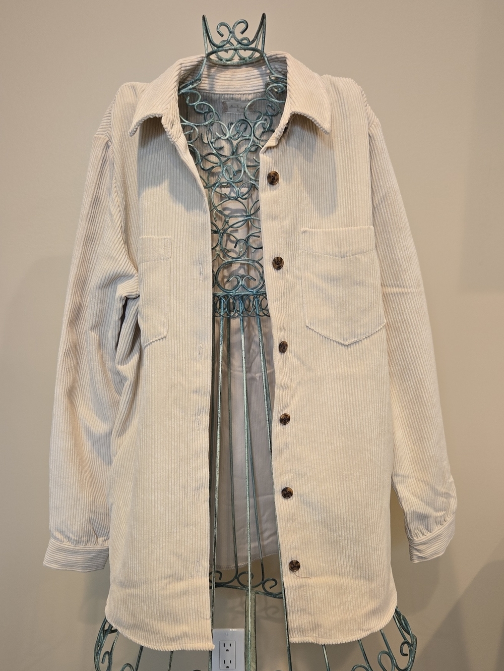 Altar'd State Women's Cream Corduroy Button-Up Jacket